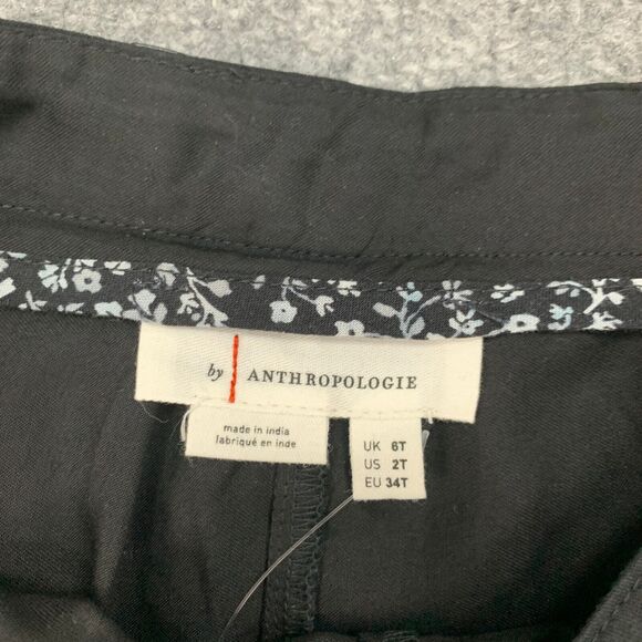 Anthropologie Pants Womens 2T Tall Black Wide Leg Eyelet Crop High Rise Side Zip - Picture 6 of 15